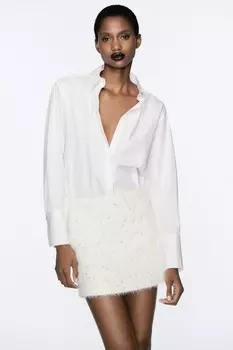 Рубашка из поплина с бисером ZARA, белый