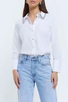 Рубашка из поплина с блестящим воротником River Island, белый