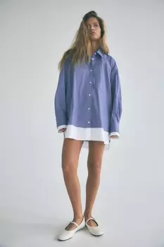 Рубашка из поплина с двойными манжетами ZARA, цвет blues