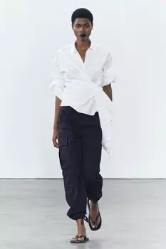 Рубашка из поплина с галстуком ZARA, белый