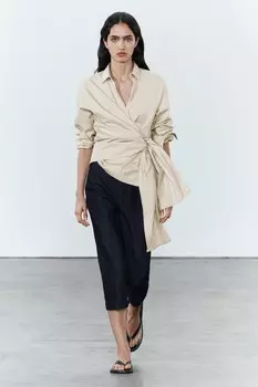 Рубашка из поплина с галстуком ZARA, легкий загар