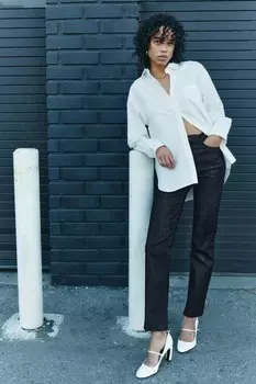 Рубашка из поплина с карманом из коллекции ZW ZARA, устрично-белый