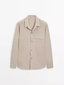 Рубашка из поплина с карманом Massimo Dutti, бежевый