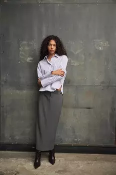 Рубашка из поплина с карманом ZARA, белый/бордовый
