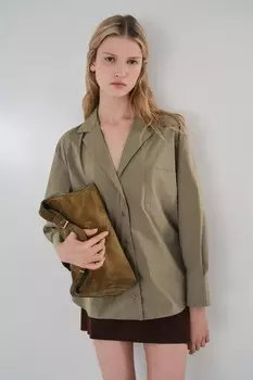 Рубашка из поплина с карманом ZARA, хаки