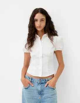 Рубашка из поплина с коротким рукавом Bershka, белый