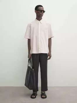Рубашка из поплина с короткими рукавами Massimo Dutti, бежевый