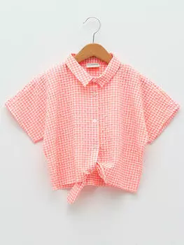 Рубашка из поплина с короткими рукавами в клетку для девочек LCW Kids