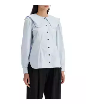 Рубашка из поплина с объемным воротником Ganni, синий