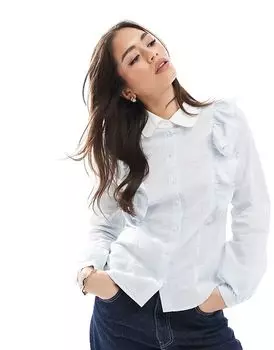 Рубашка из поплина с оборками в тонкую полоску Miss Selfridge