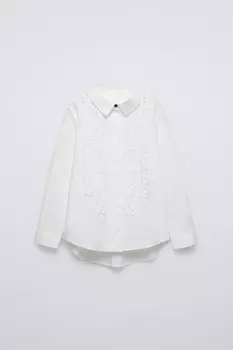 Рубашка из поплина с оборками жабо ZARA, белый