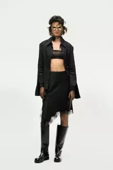 Рубашка из поплина с подплечниками ZARA, черный