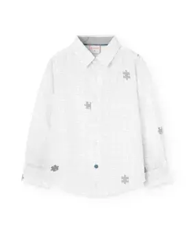 Рубашка из поплина с принтом для мальчика Boboli, белый