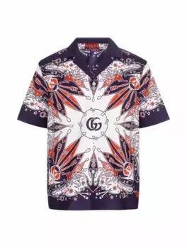 Рубашка из поплина с принтом Gucci, мультиколор