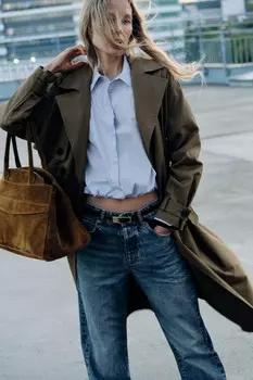 Рубашка из поплина с резинкой по нижнему кромку ZARA, светло-голубой