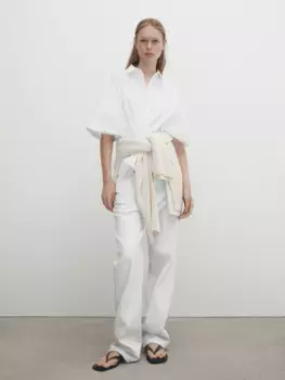 Рубашка из поплина с рукавами кимоно Massimo Dutti, белый