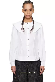 Рубашка из поплина с воротником-рюшем Ganni, белый