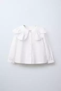 Рубашка из поплина с воротником ZARA, белый