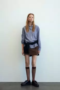 Рубашка из поплина стандартного кроя ZARA, синий/темно-синий