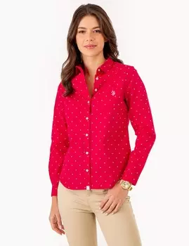 Рубашка из поплина U.S. Polo Assn. Dot Print Shirt, фуксия