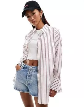 Рубашка из поплина в бордовую полоску New Look