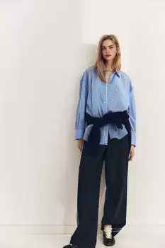 Рубашка из поплина в полоску большого размера ZARA, синий/белый