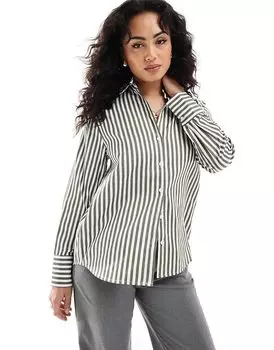 Рубашка из поплина в полоску цвета хаки Stradivarius