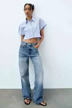 Рубашка из поплина Zara, белый / небесно-голубой