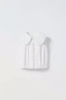 Рубашка из поплина Zara без рукавов с воротником, белый