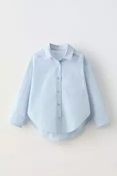 Рубашка из поплина ZARA, светло-голубой