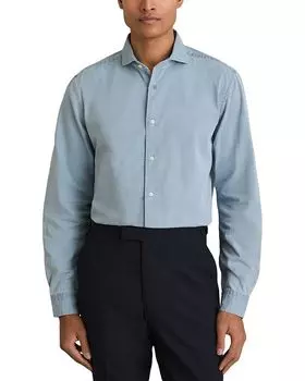 Рубашка из постиранного шамбрея Regular Fit с застежкой на пуговицы REISS, синий