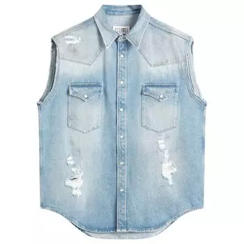 Рубашка из потертого денима без рукавов Mm6 Maison Margiela, синий