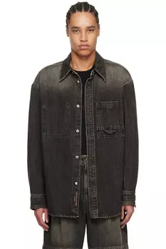 Рубашка из потертого денима с логотипом на спине Wooyoungmi, серый