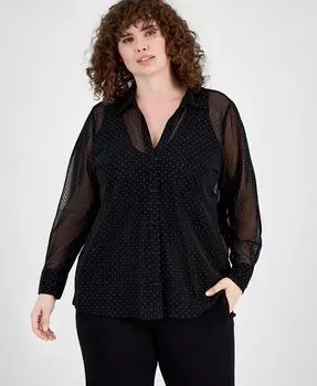 Рубашка из прозрачной сетки с длинными рукавами больших размеров Bar III, черный