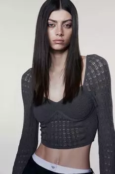 Рубашка из пуантельной вязки в корсетном стиле H&M, серый