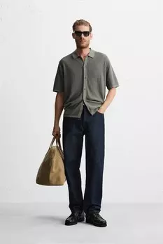 Рубашка из ребристого трикотажа ZARA, серо-зеленый