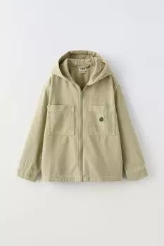 Рубашка из саржи с капюшоном ZARA, лимон желтый