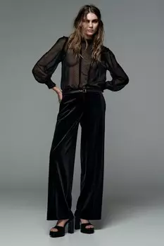 Рубашка из сетки с романтичным горизонтом ZARA, черный