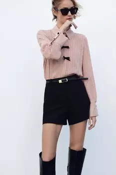 Рубашка из сетки в точечку с бантиками ZARA, бежево-розовый