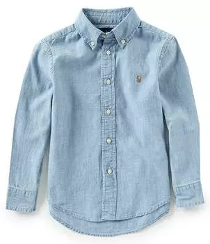 Рубашка из шамбре с длинными рукавами Polo Ralph Lauren Little Boys 2T-7, синий