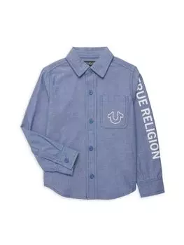 Рубашка из шамбре с логотипом для маленьких мальчиков True Religion, синий