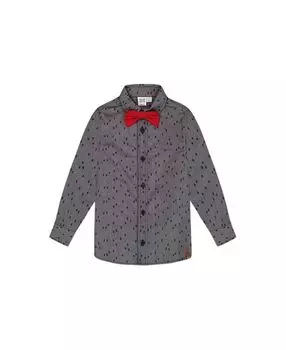 Рубашка из шамбре с принтом Pine и галстуком-бабочкой, серая - Little Kid Deux par Deux, синий