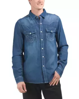 Рубашка из шамбре True Religion, темно-синий