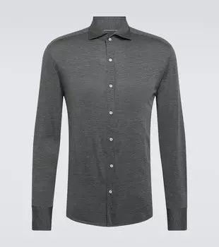 Рубашка из шелка и хлопка Brunello Cucinelli, серый