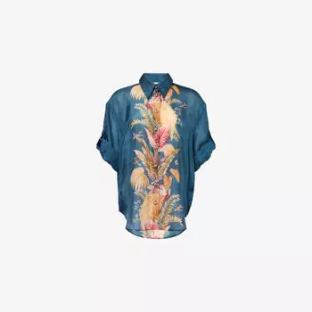 Рубашка из шелка Zimmermann Ascension свободного кроя, синий