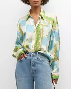 Рубашка из шелкового атласа Checkmate с песочной промывкой ALEMAIS, цвет Multi