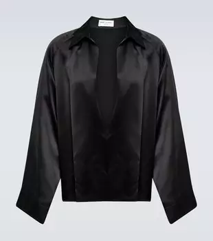 Рубашка из шелкового креп-сатина Saint Laurent, черный