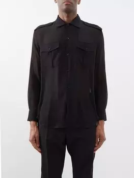 Рубашка из шелкового крепа heritage с накладными карманами Saint Laurent, черный