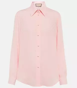 Рубашка из шелкового крепа с узором GG GUCCI, розовый