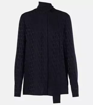 Рубашка из шелкового жаккарда Toile Iconographe Valentino, темно-синий